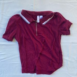Girls White Fawn Maroon Collar Ribbed Crop Top